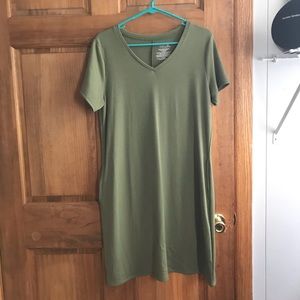 Army Green V-Neck Dress